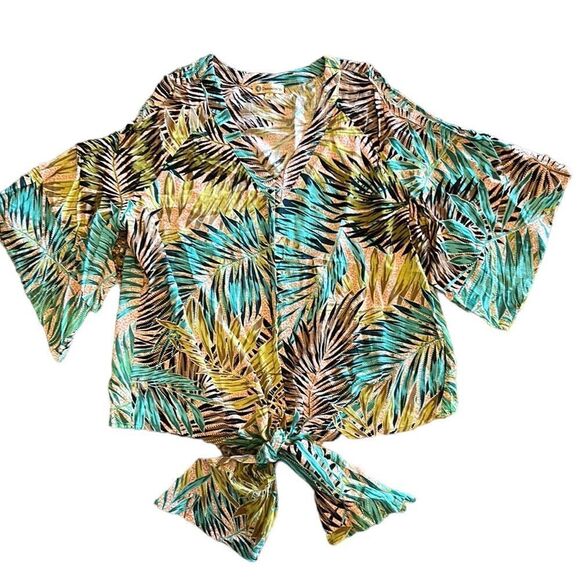 NEW Democracy Cold Shoulder Tropical Shirt - Picture 1 of 4